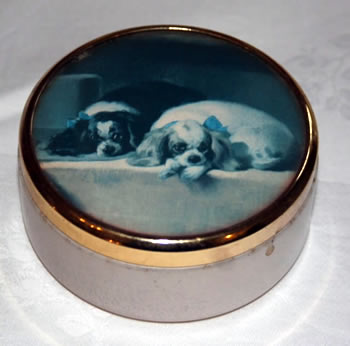 Item 72 Trinket Pot with  Landseer picture on lid (faded)