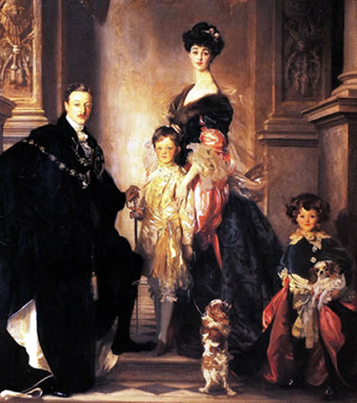 Family of the 9th Duke of Marlborough and Consuelo with two spaniels